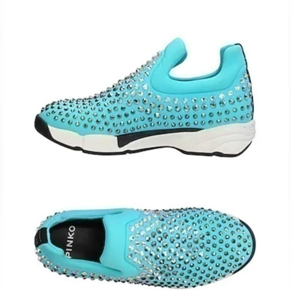 Pinko Italy Sky blue sneakers Tiffany blue size 36 EU size 6 US shine baby shine